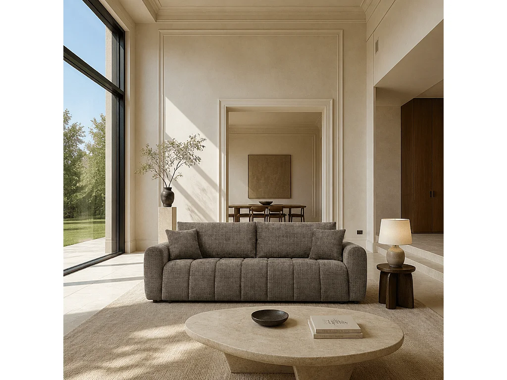 Canapé droit convertible tissu texturé 3 places marron CABOURG