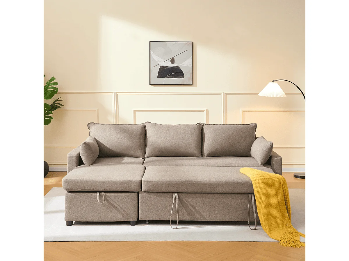 3-zits slaapbank in stof met chaise longue L219 cm - LOUISON