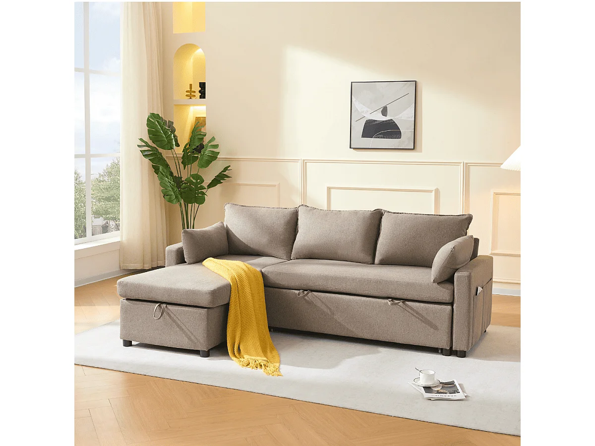 3-zits slaapbank in stof met chaise longue L219 cm - LOUISON