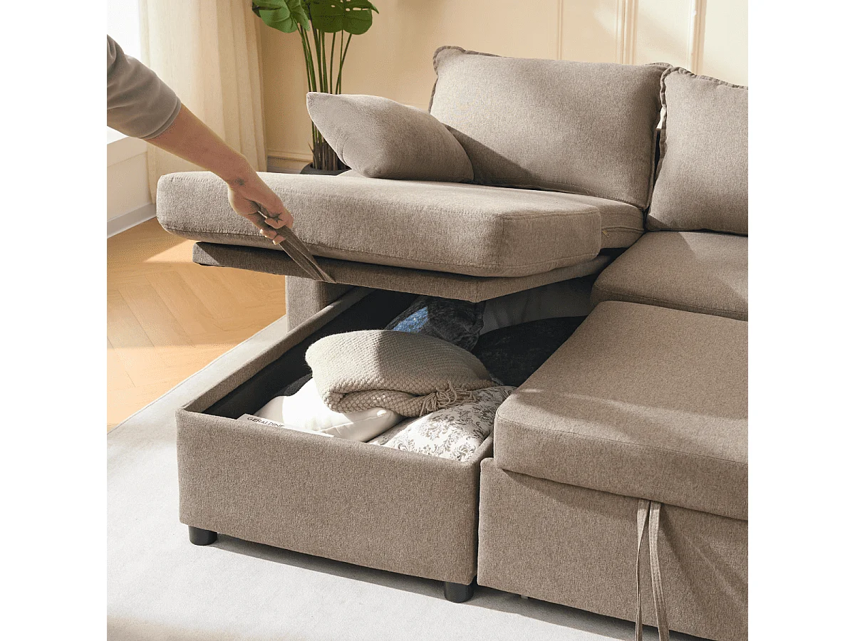 3-zits slaapbank in stof met chaise longue L219 cm - LOUISON