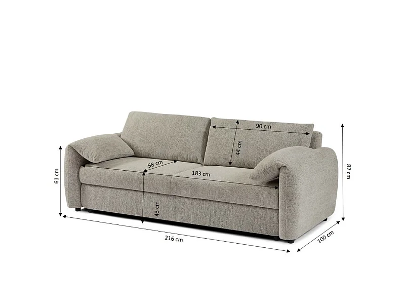 Canapé droit convertible tissu chenille tramé 3 places taupe ANNECY