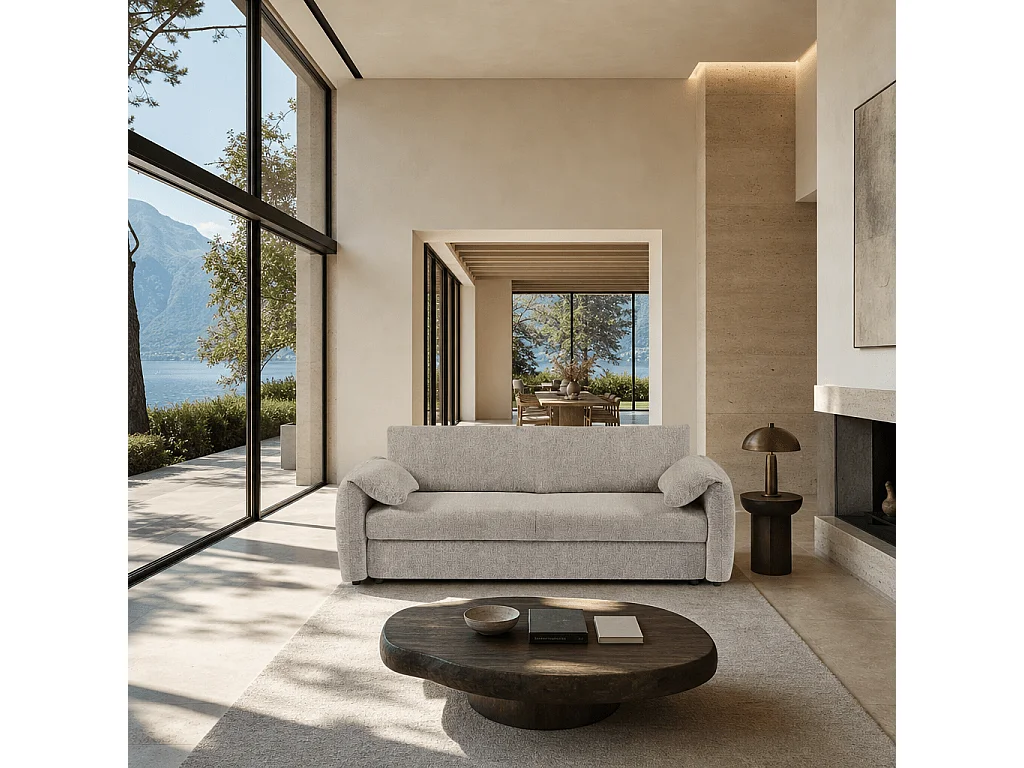 Canapé droit convertible tissu chenille tramé 3 places taupe ANNECY