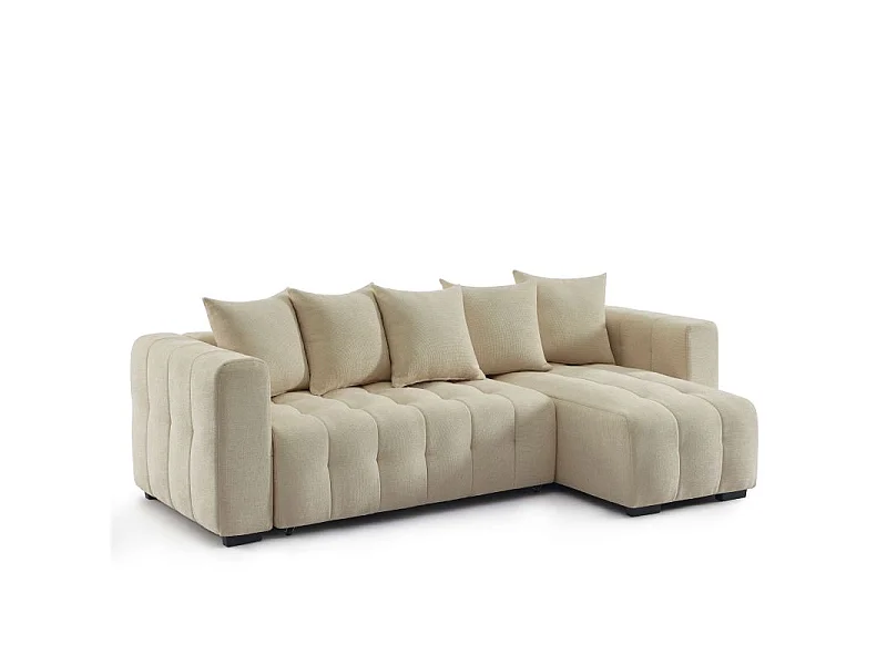 Canapé d'angle convertible réversible tissu 4 places taupe HONFLEUR