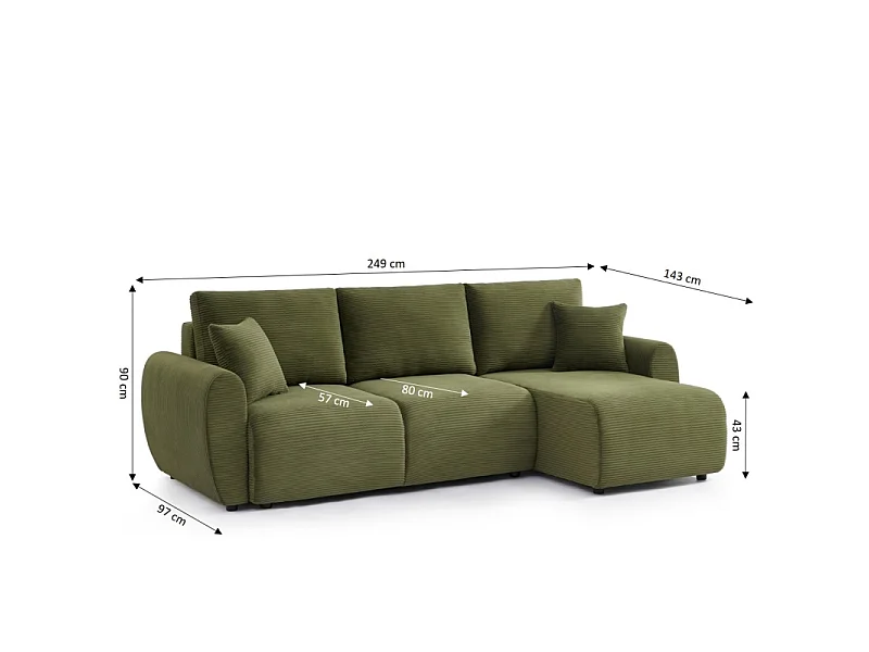 Canapé d'angle réversible convertible velours côtelé 4 places vert KALYS