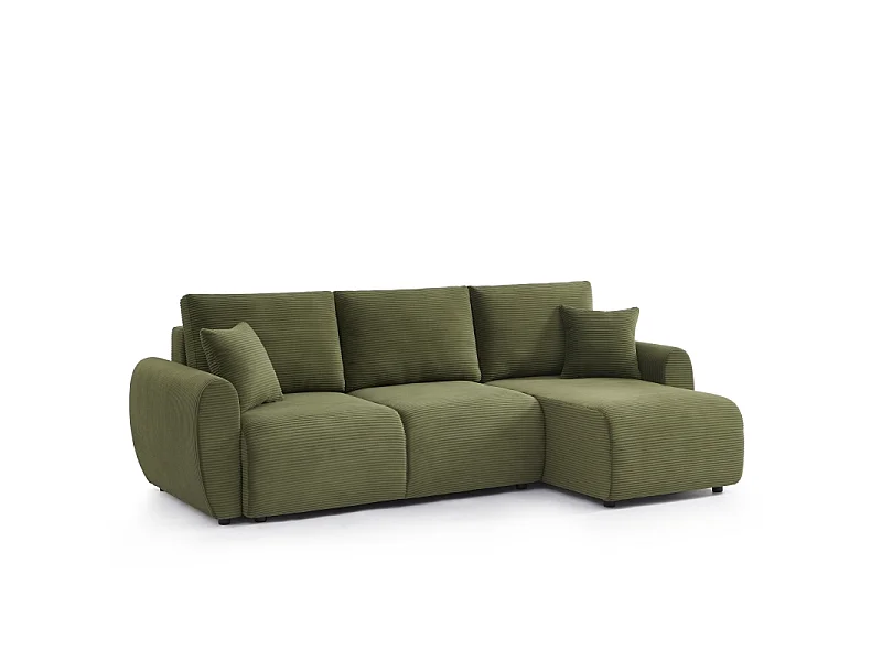 Canapé d'angle réversible convertible velours côtelé 4 places vert KALYS