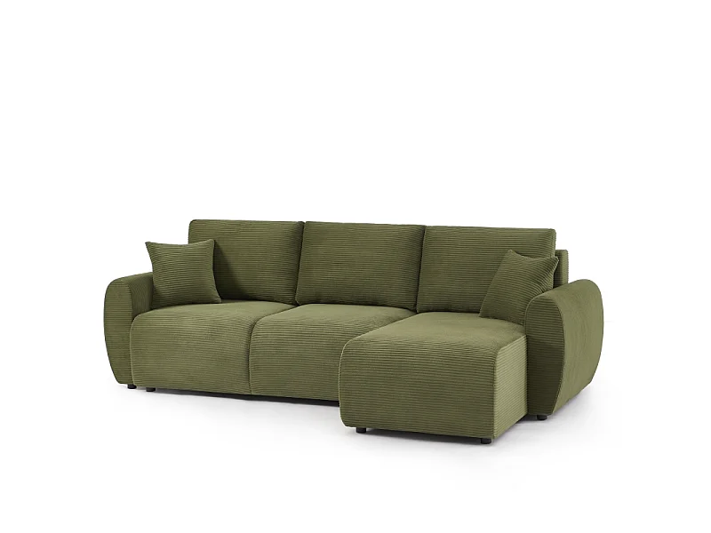 Canapé d'angle réversible convertible velours côtelé 4 places vert KALYS