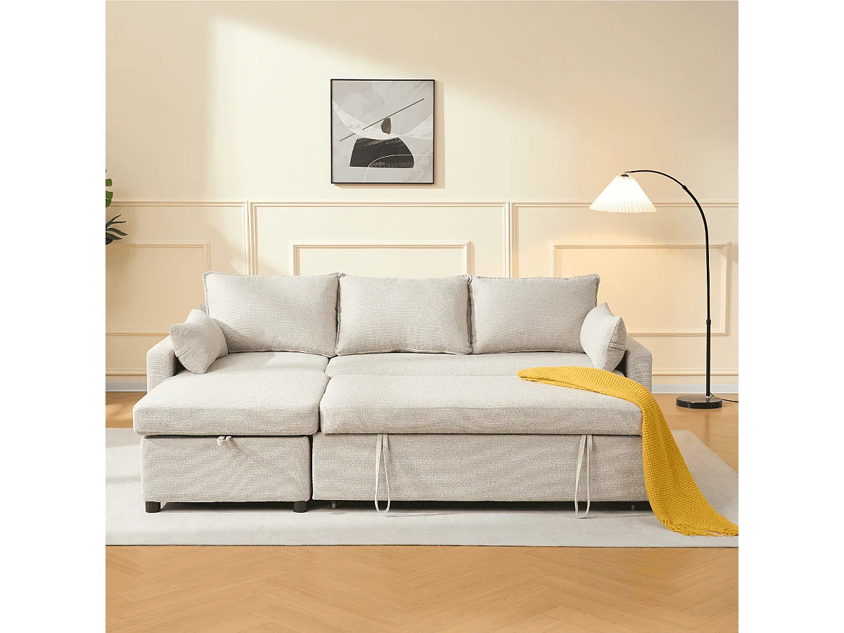 3-zits slaapbank in stof met chaise longue L219 cm - LOUISON