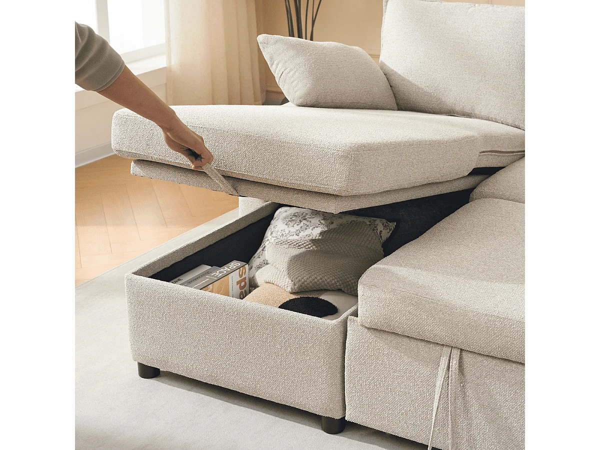 3-zits slaapbank in stof met chaise longue L219 cm - LOUISON