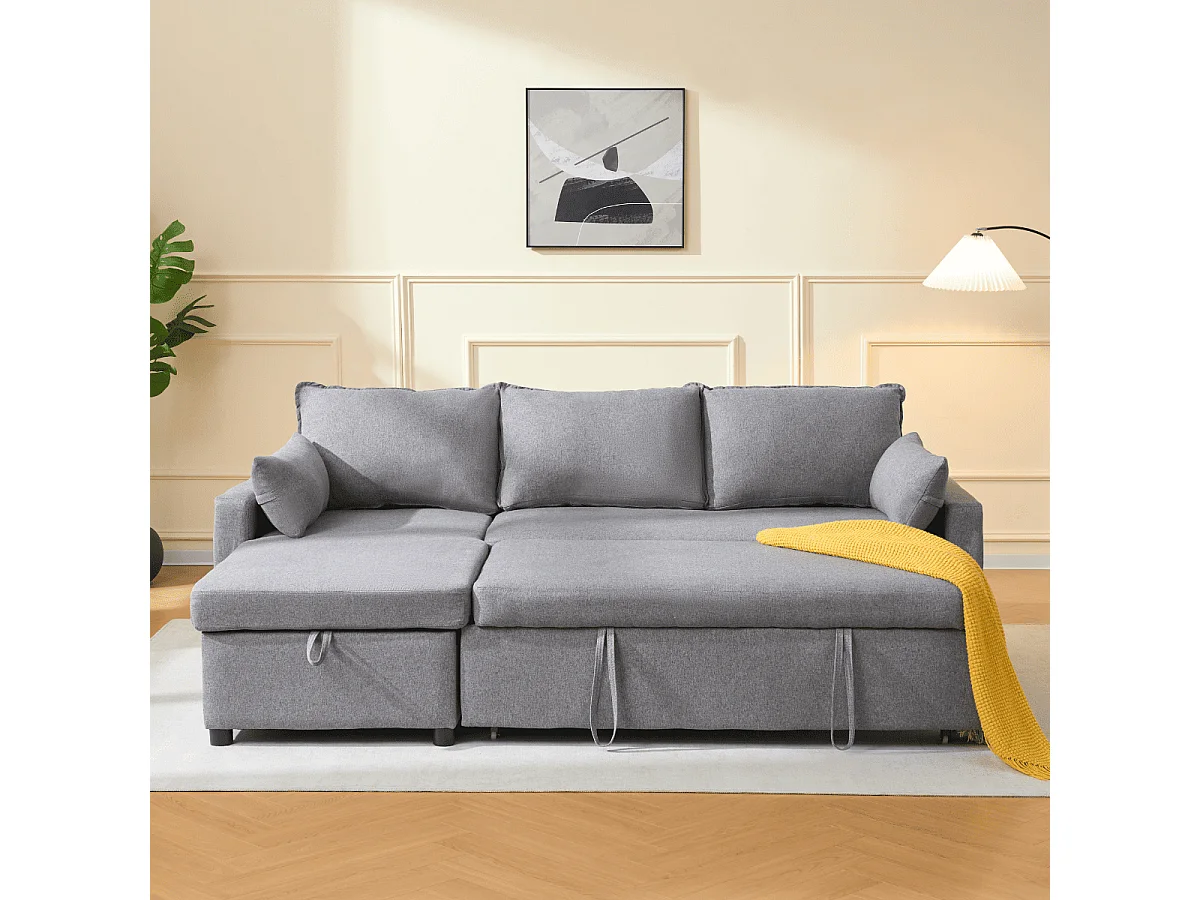 3-zits slaapbank in stof met chaise longue L219 cm - LOUISON