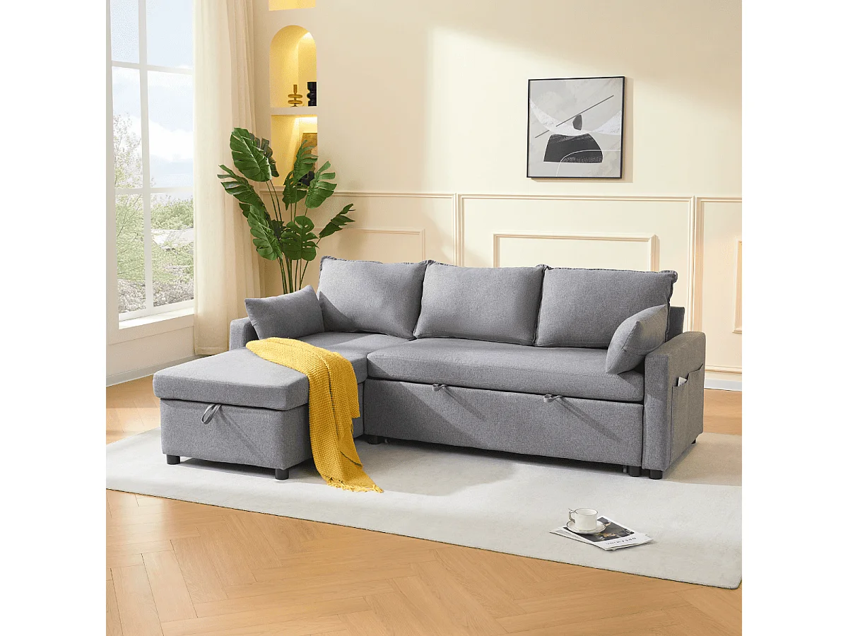 3-zits slaapbank in stof met chaise longue L219 cm - LOUISON