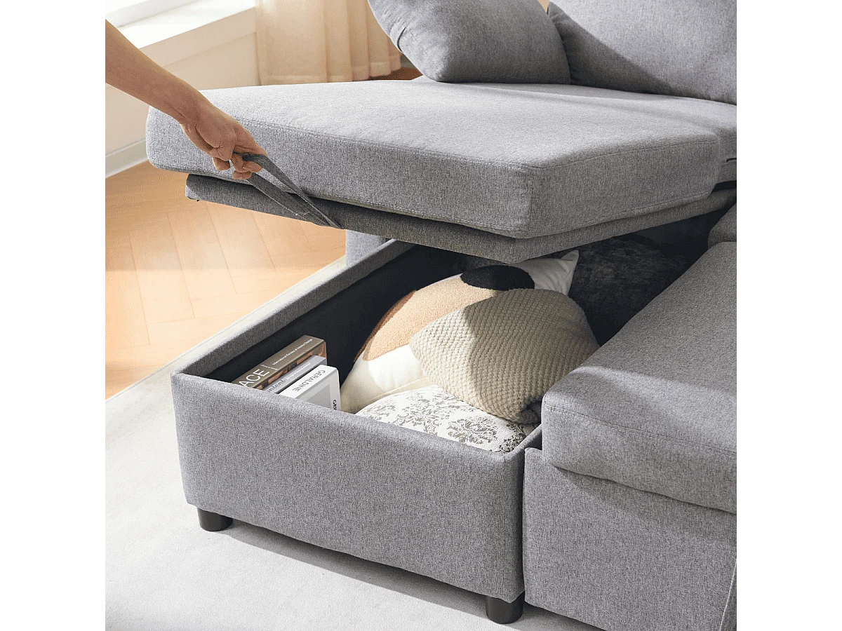3-zits slaapbank in stof met chaise longue L219 cm - LOUISON