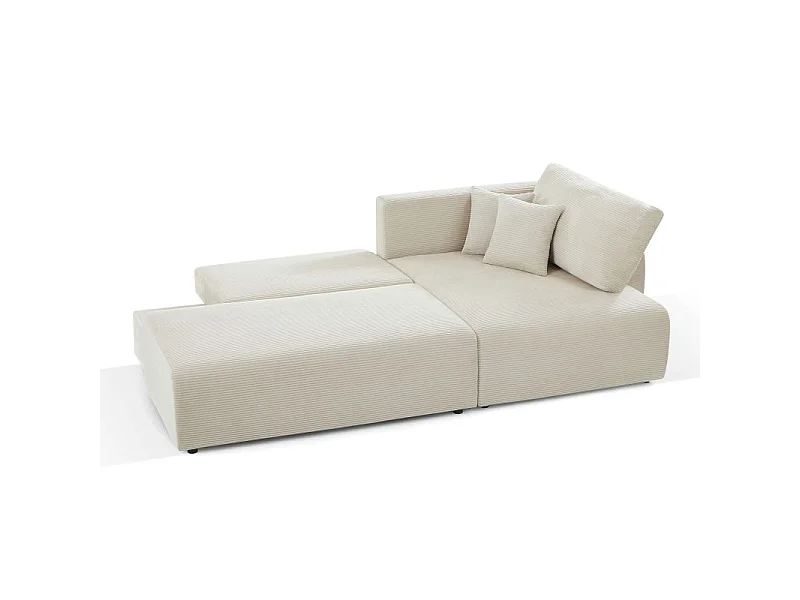 Canapé d'angle droit ouvert convertible velours côtelé 4 places beige KALYS