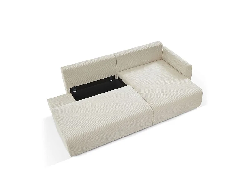 Canapé d'angle droit ouvert convertible velours côtelé 4 places beige KALYS