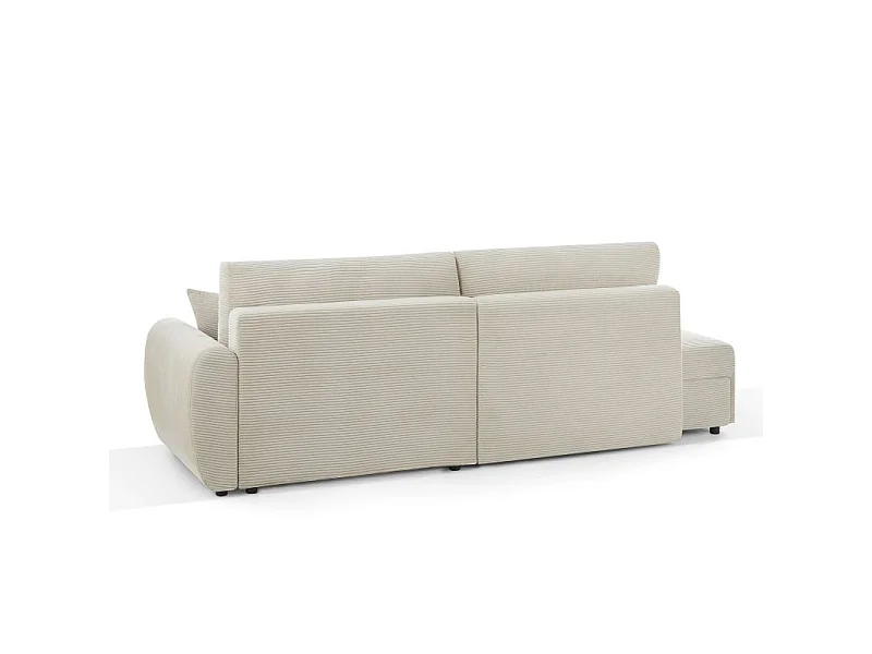 Canapé d'angle droit ouvert convertible velours côtelé 4 places beige KALYS