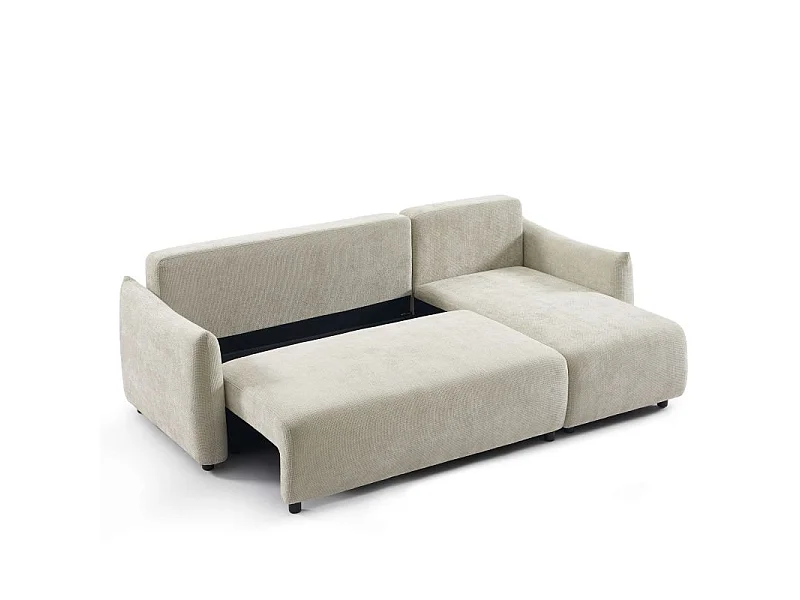 Canapé d'angle convertible réversible tissu chenille 4 places beige ORIANE