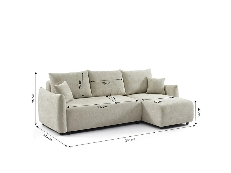 Canapé d'angle convertible réversible tissu chenille 4 places beige ORIANE
