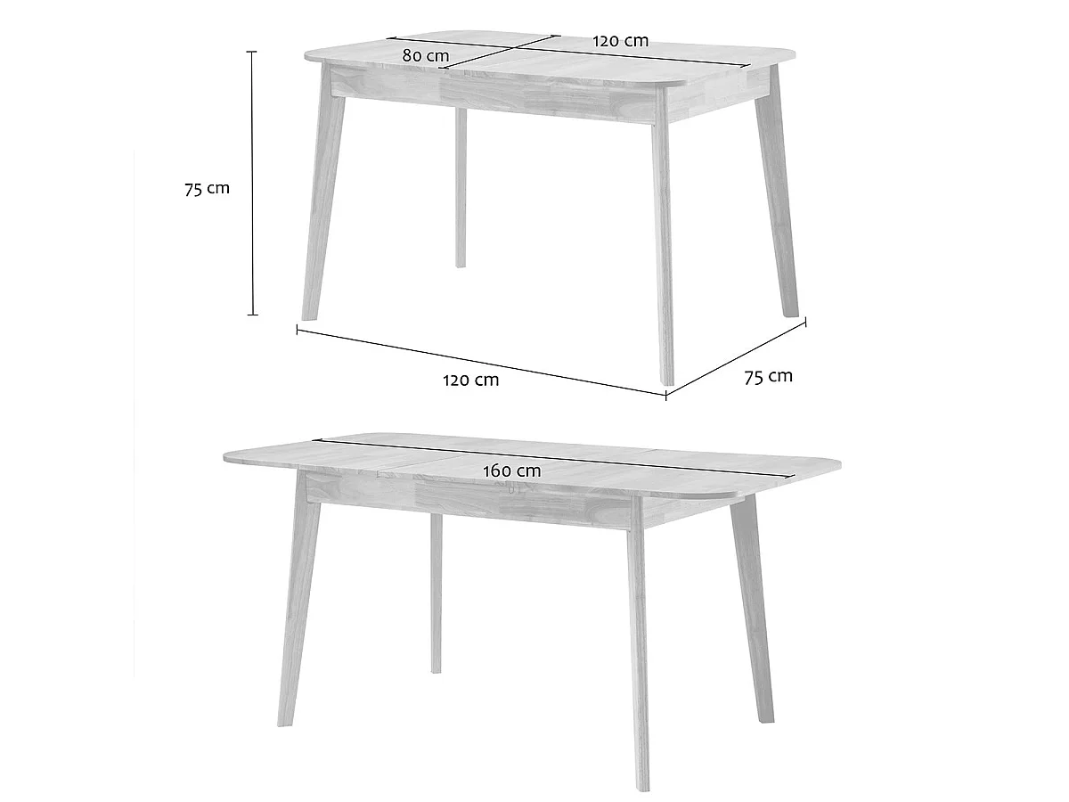 Table à manger extensible de 120 à 160 cm en bois massif - SOLINE