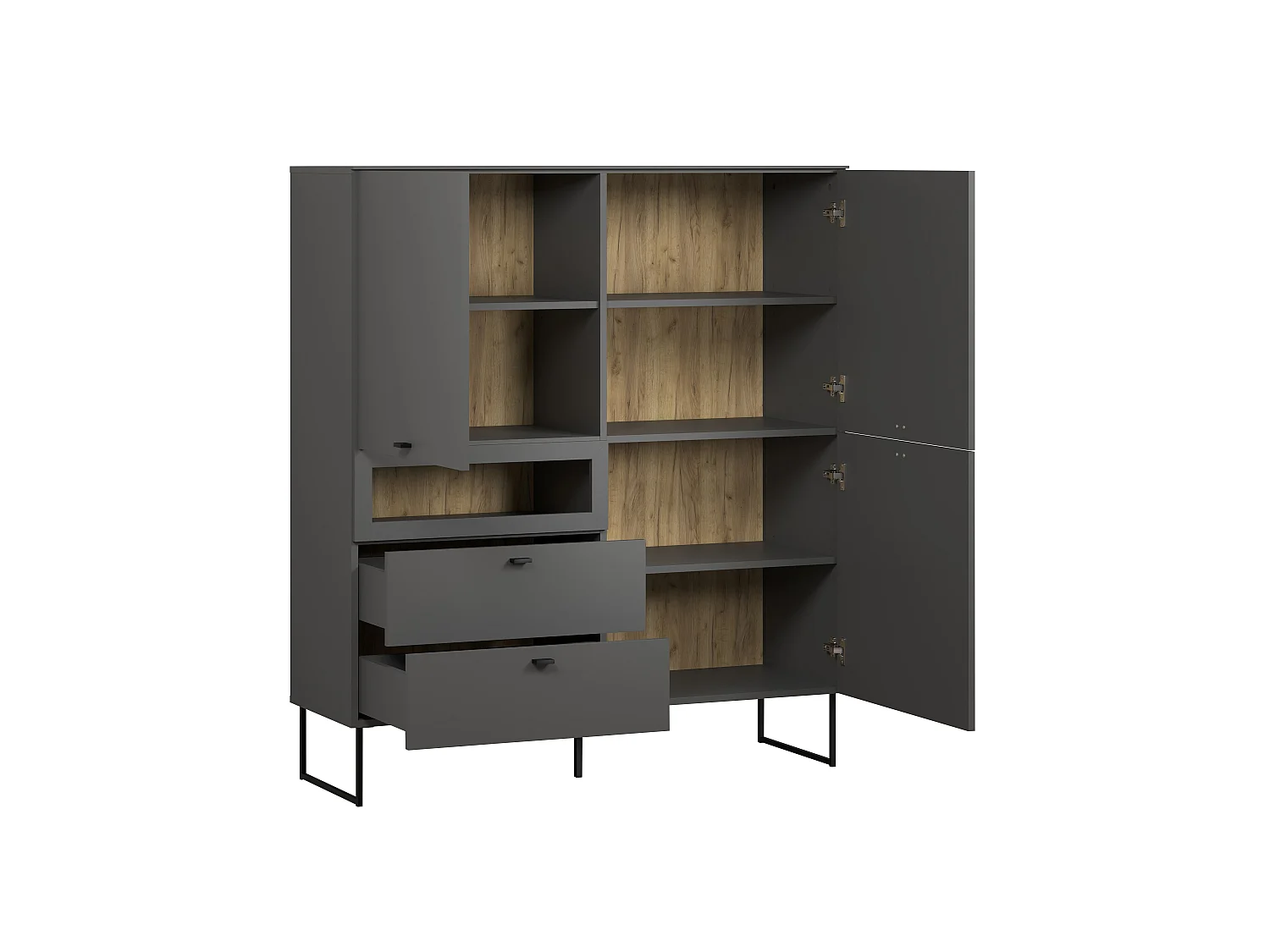 Buffet haut 3 portes, 2 tiroirs et 1 niche ouverte L122 cm - VELA
