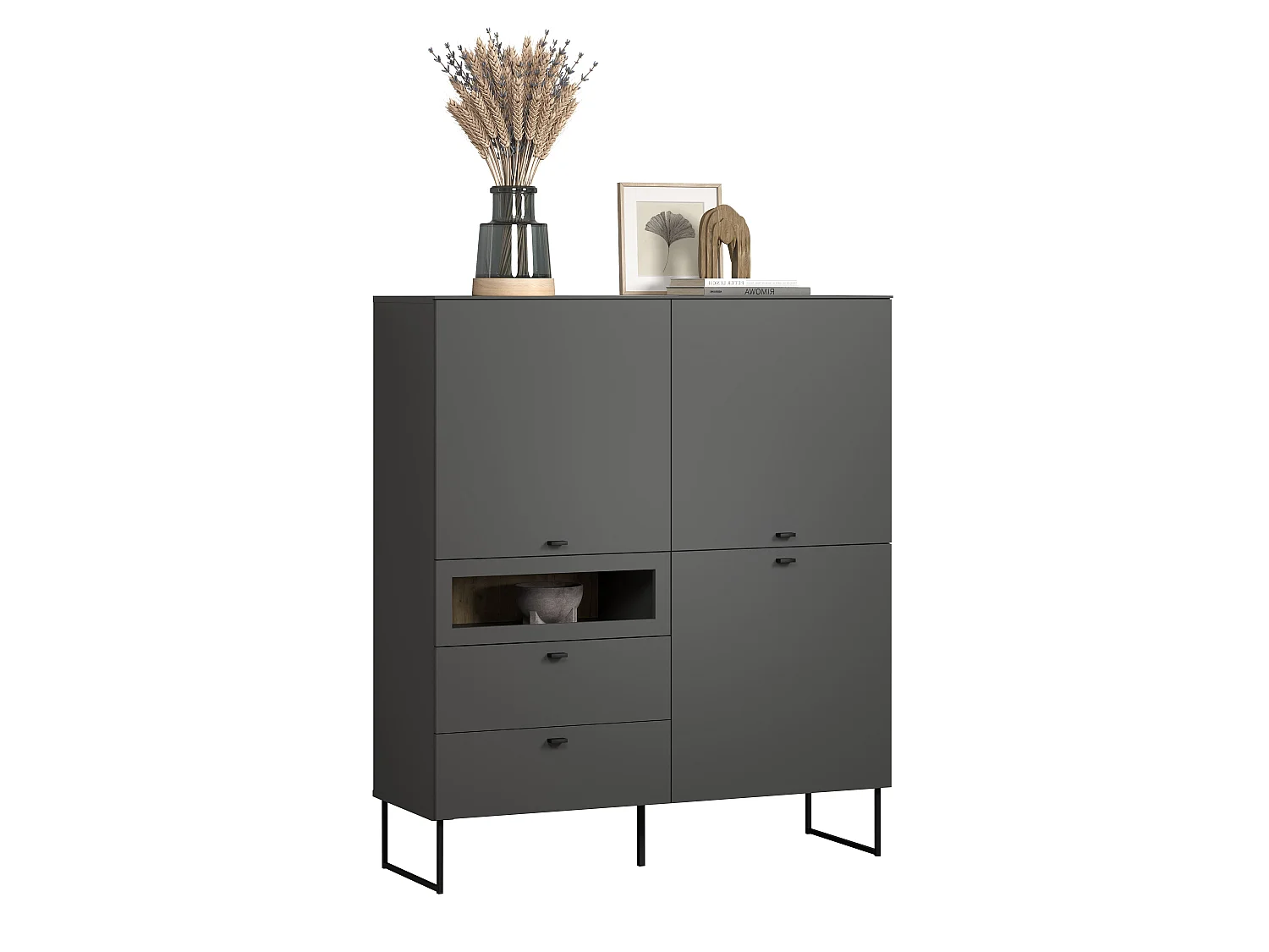 Buffet haut 3 portes, 2 tiroirs et 1 niche ouverte L122 cm - VELA