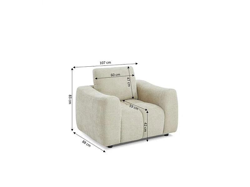 Fauteuil fixe tissu chenille 1 place taupe SENLIS