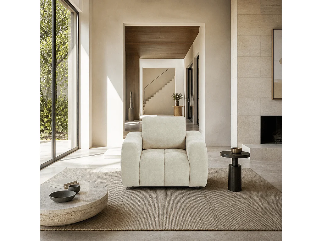 Fauteuil fixe tissu chenille 1 place taupe SENLIS
