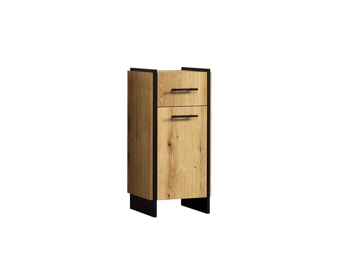 Meuble bas salle de bain 1 porte décor chêne et noir H79 cm - ELLIE