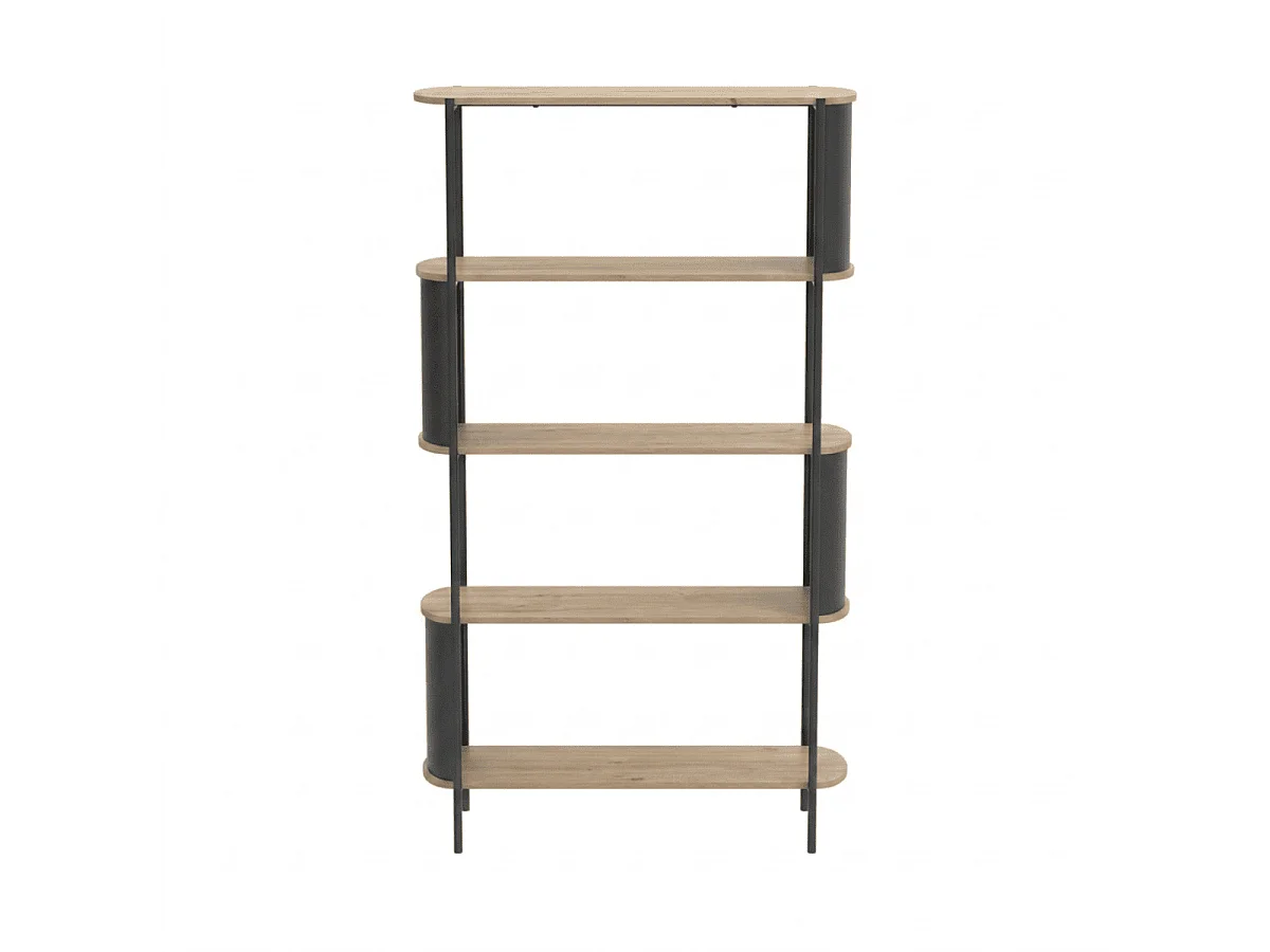 Hohes 5-Ebenen-Regal in Holzoptik mit schwarzen Metallseiten H174 cm - EKLO