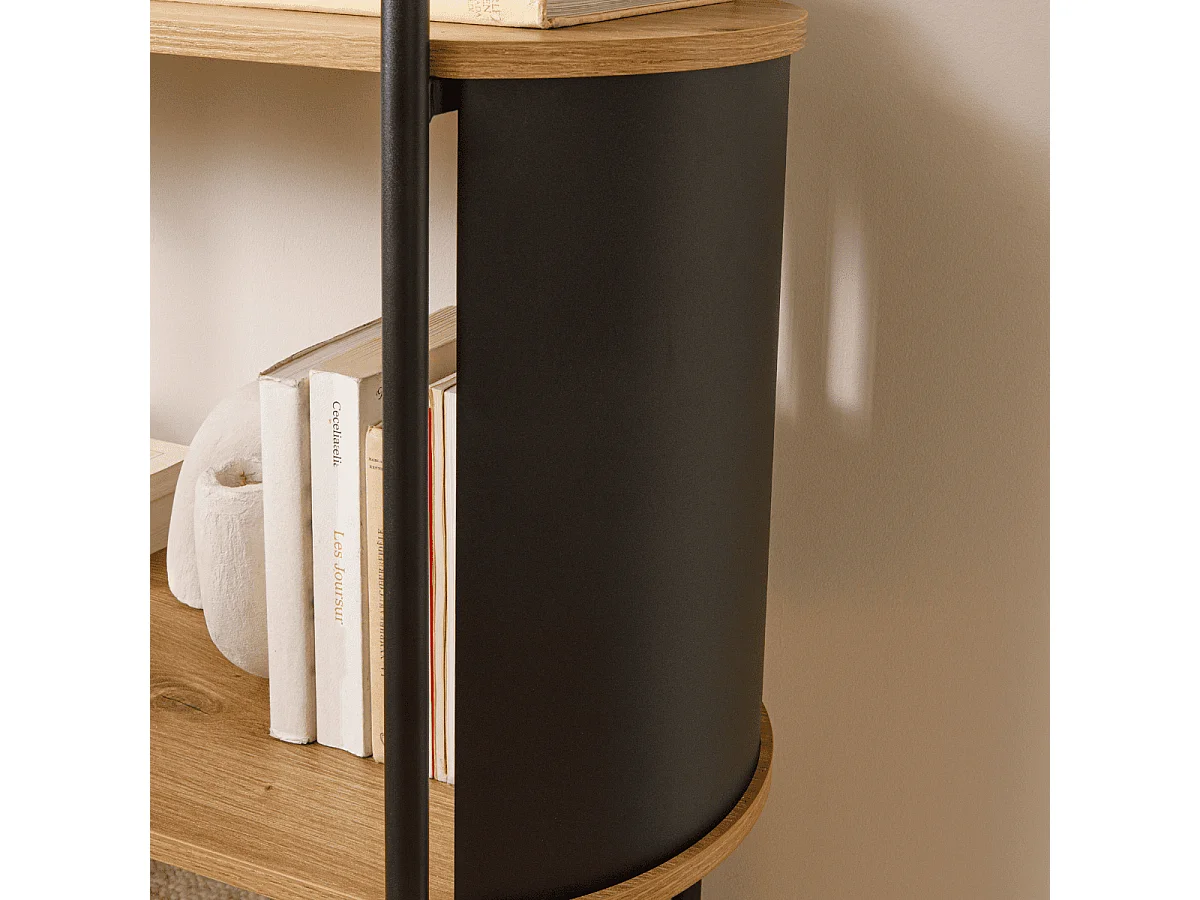Hohes 5-Ebenen-Regal in Holzoptik mit schwarzen Metallseiten H174 cm - EKLO