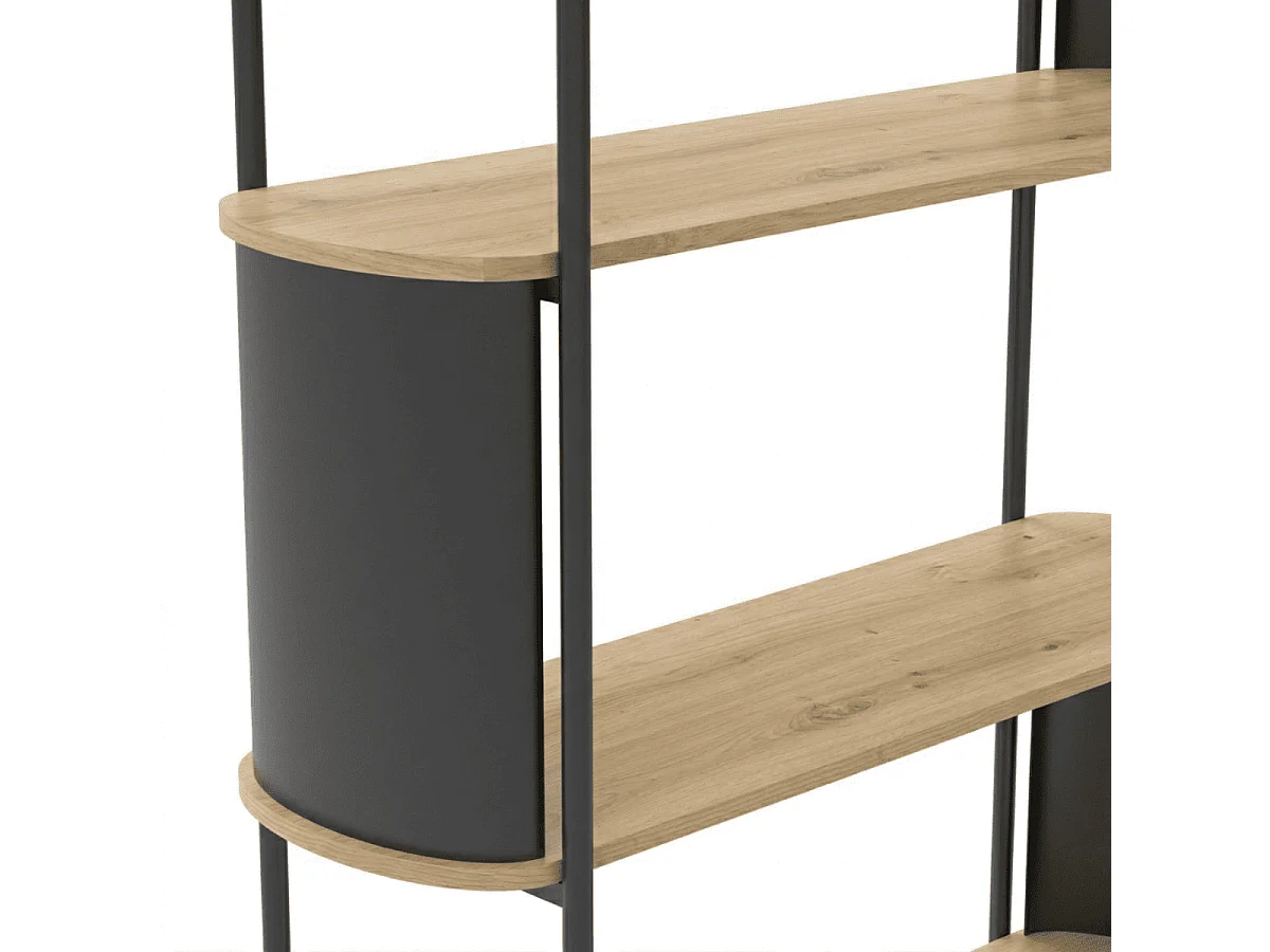Hohes 5-Ebenen-Regal in Holzoptik mit schwarzen Metallseiten H174 cm - EKLO