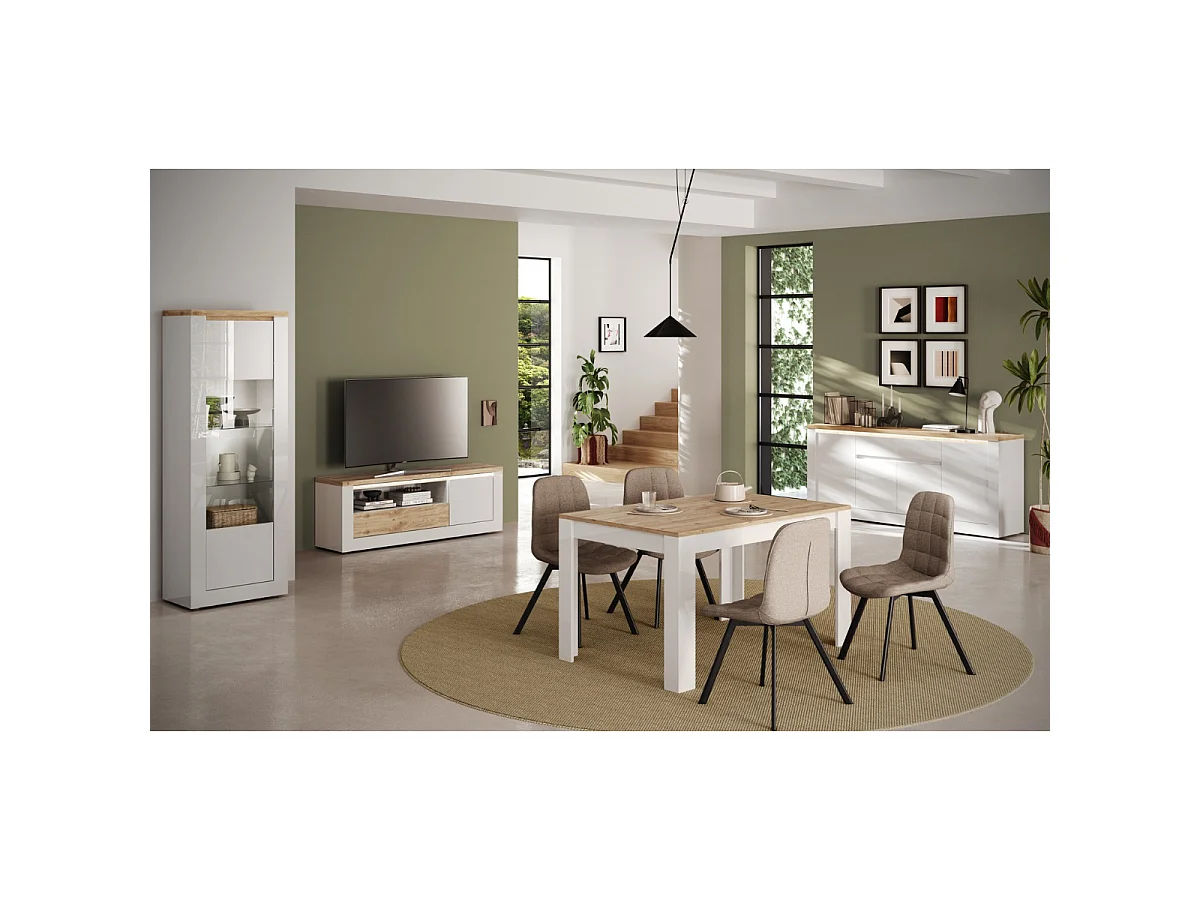 Mobile TV con 1 porta e 1 cassetto effetto bianco e rovere L160 cm - ISCHIA