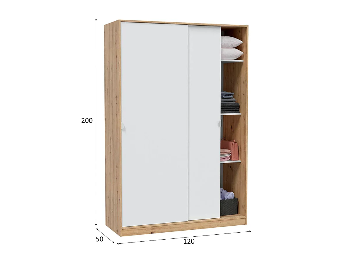 Szafa przesuwna ELI 2-drzwiowa, efekt drewna i bieli, wys. 200 cm