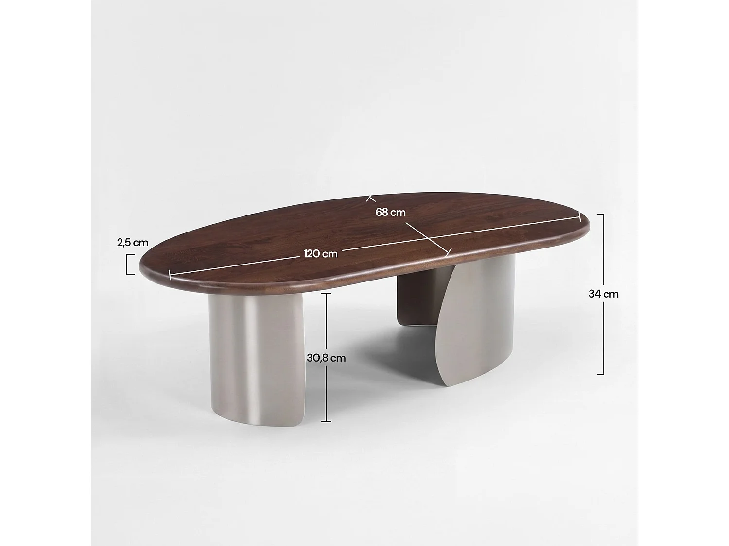Tavolino in mango marrone scuro e metallo spazzolato, 120 cm - Selma