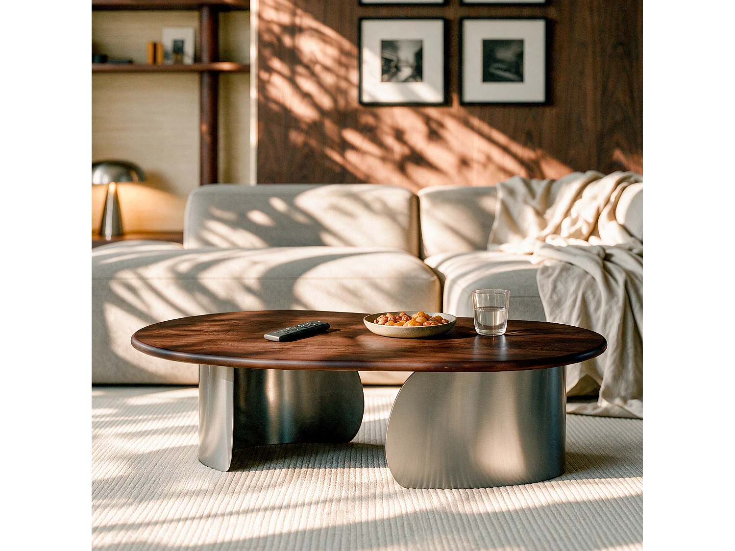 Tavolino in mango marrone scuro e metallo spazzolato, 120 cm - Selma