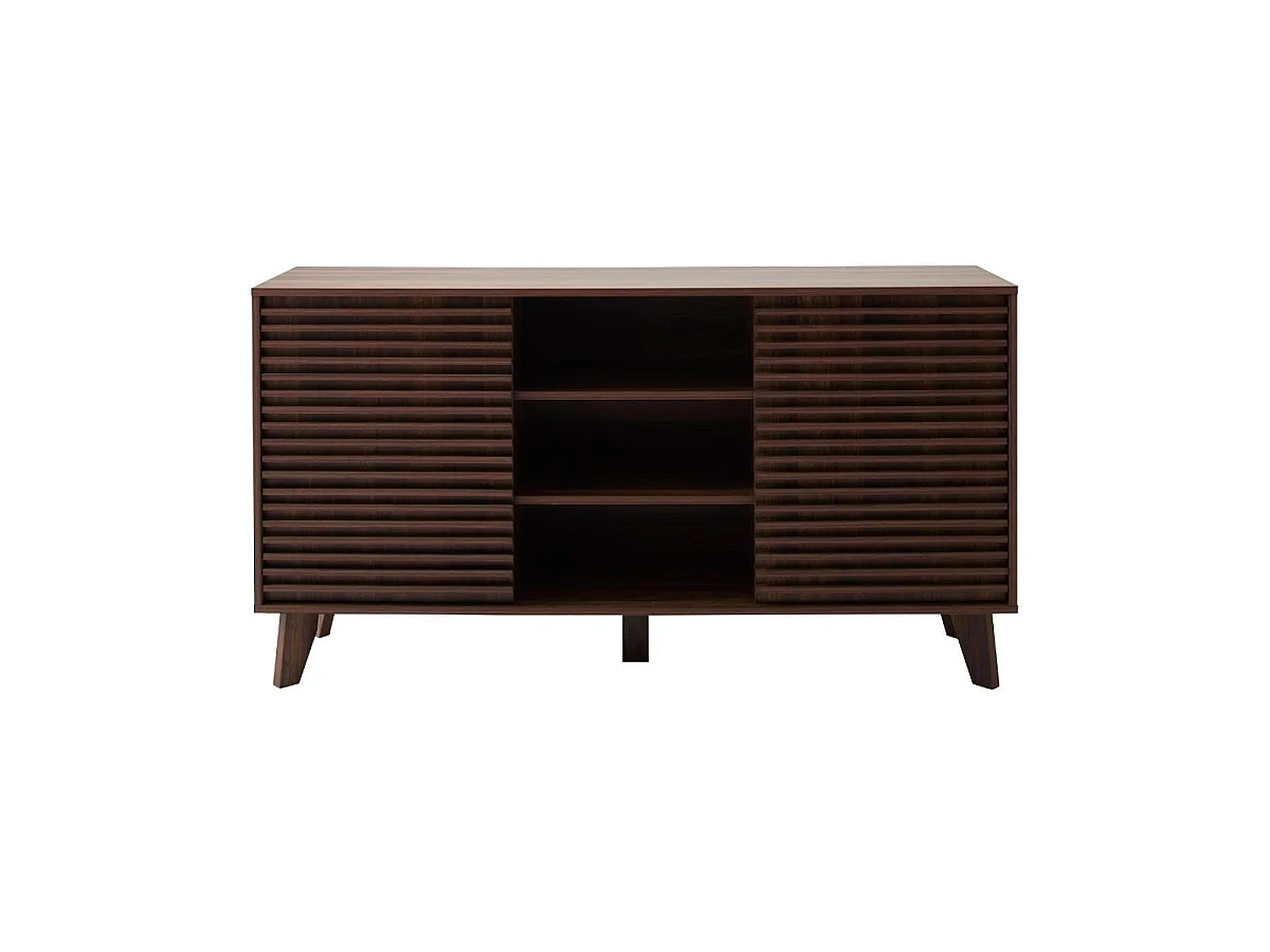 Buffet 2 portes coulissantes façades effet bois rainuré L140 cm FRIBOURG
