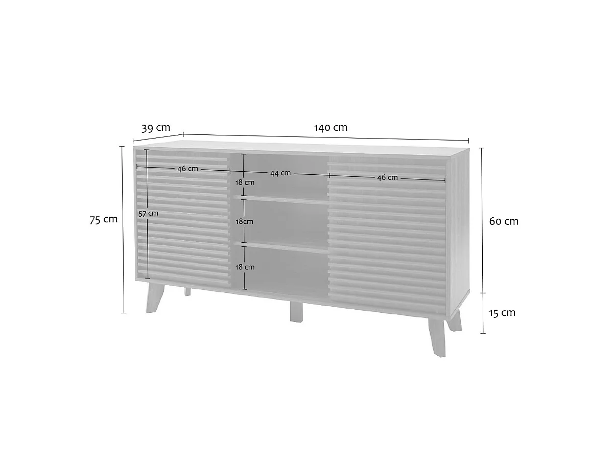Buffet 2 portes coulissantes façades effet bois rainuré L140 cm FRIBOURG