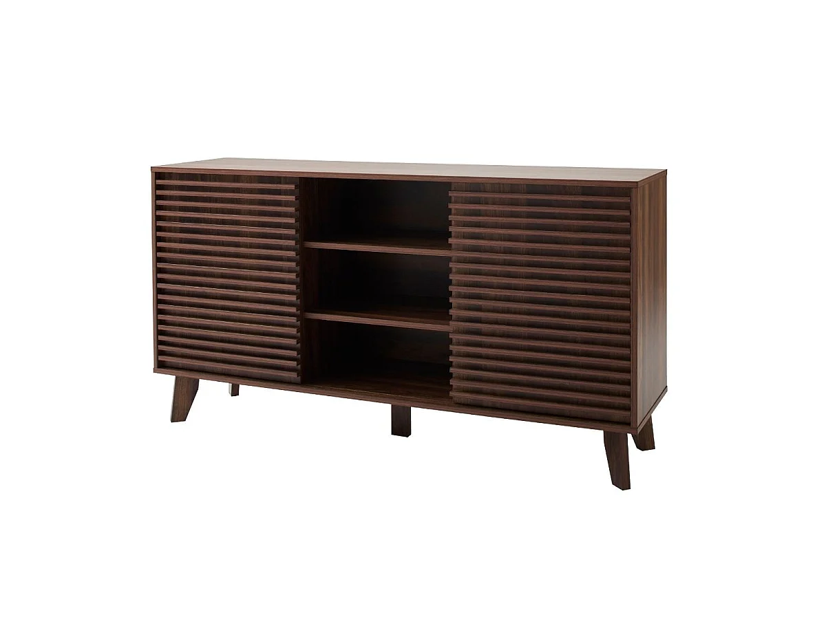 Buffet 2 portes coulissantes façades effet bois rainuré L140 cm FRIBOURG