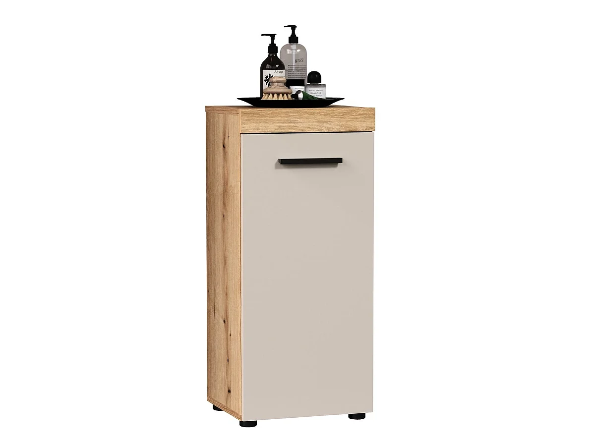 Meuble de salle de bain 1 porte décor chêne et cashmere L36 cm - MINA