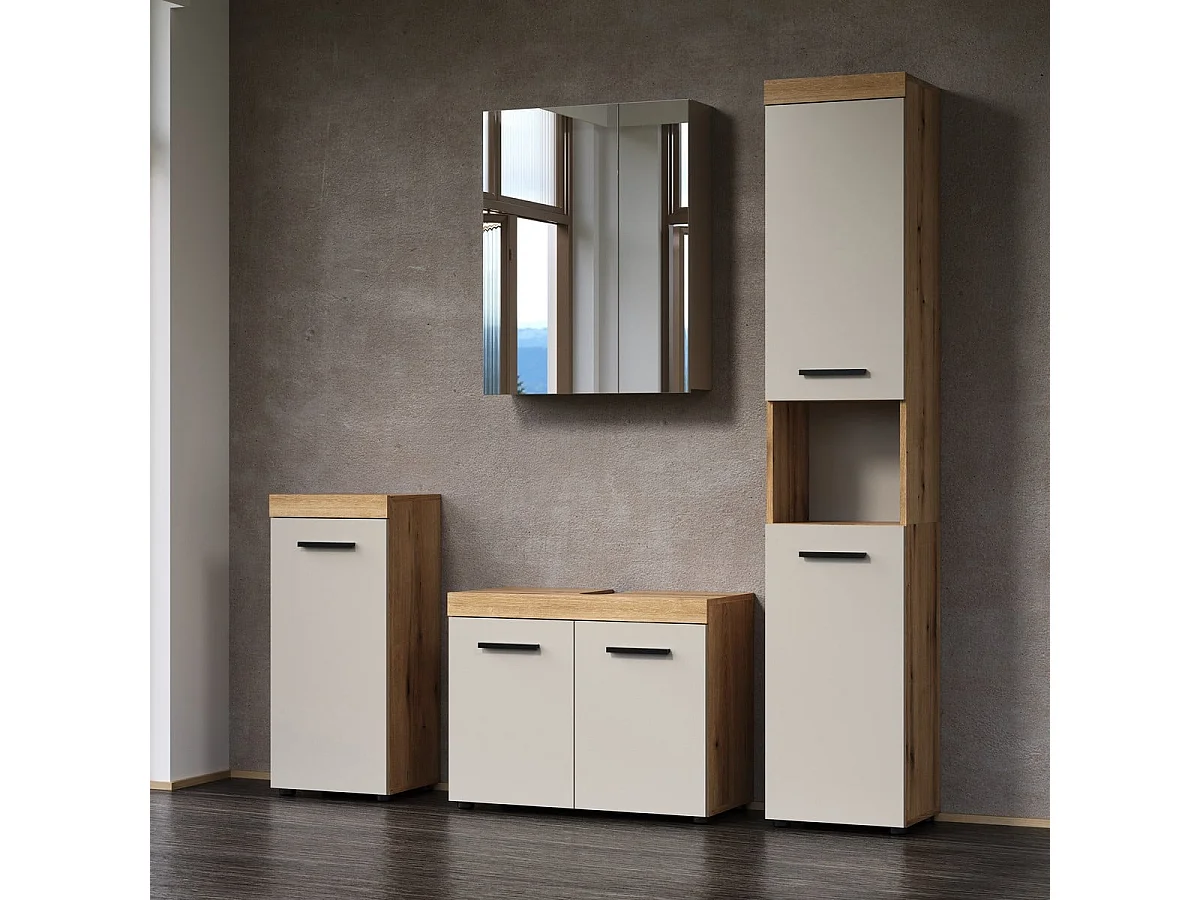 Meuble de salle de bain 1 porte décor chêne et cashmere L36 cm - MINA