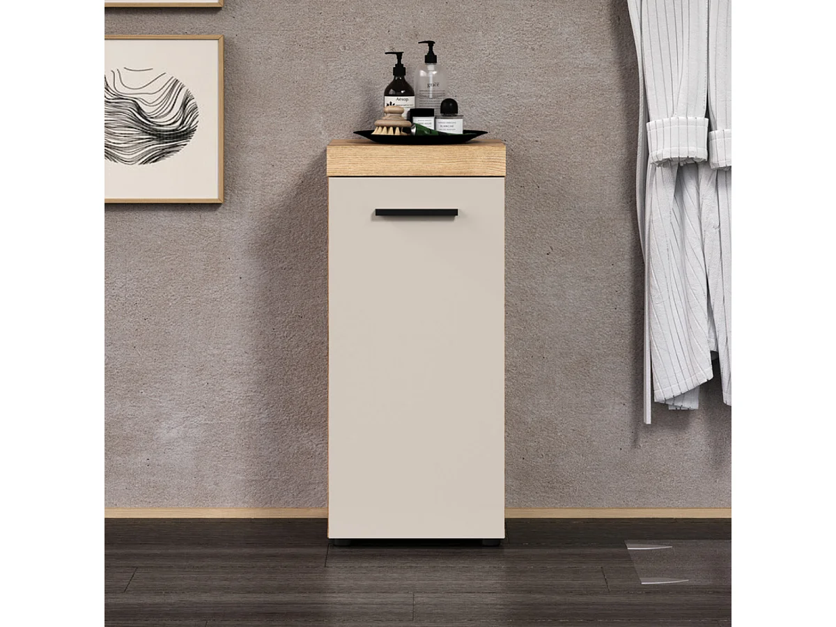 Meuble de salle de bain 1 porte décor chêne et cashmere L36 cm - MINA