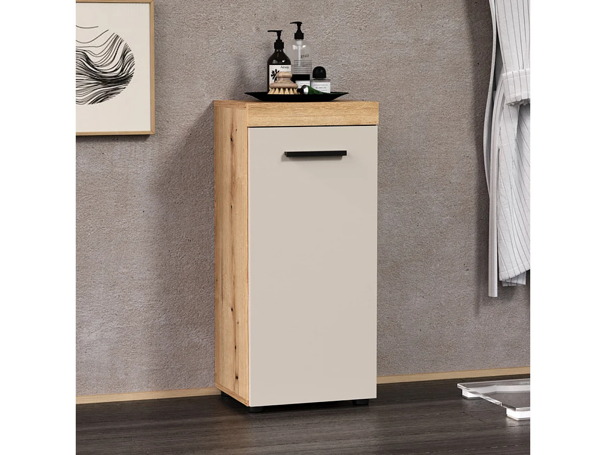 Meuble de salle de bain 1 porte décor chêne et cashmere L36 cm - MINA