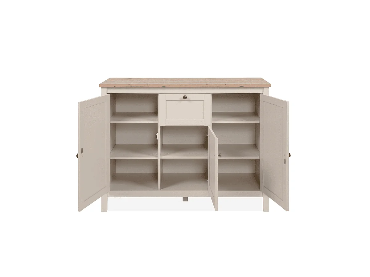 Credenza a 3 ante e 1 cassetto, effetto cashmere e rovere L120 cm - LUND