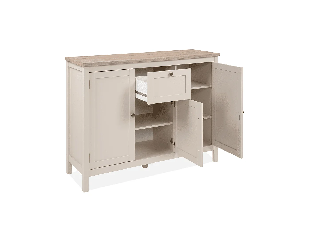 Credenza a 3 ante e 1 cassetto, effetto cashmere e rovere L120 cm - LUND