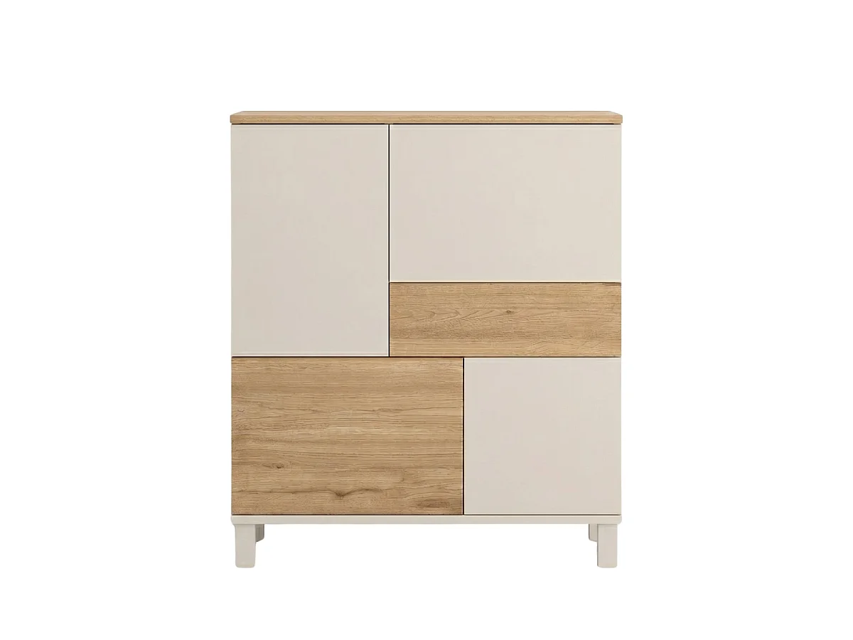 Credenza alta a 4 ante, 1 cassetto decor cashmere e rovere L87 cm - KORA
