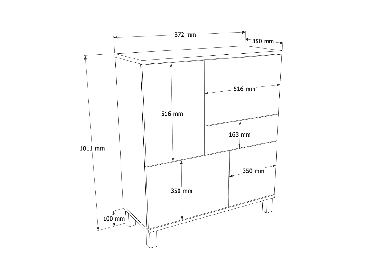 Credenza alta a 4 ante, 1 cassetto decor cashmere e rovere L87 cm - KORA