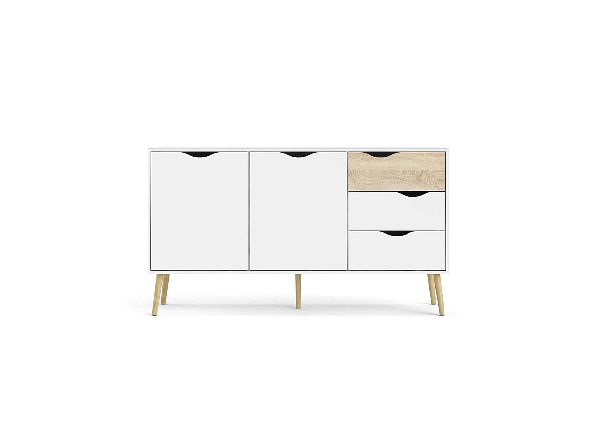 Credenza 2 ante, 3 cassetti bianco e rovere decorativo L147,2 cm - BILLUND
