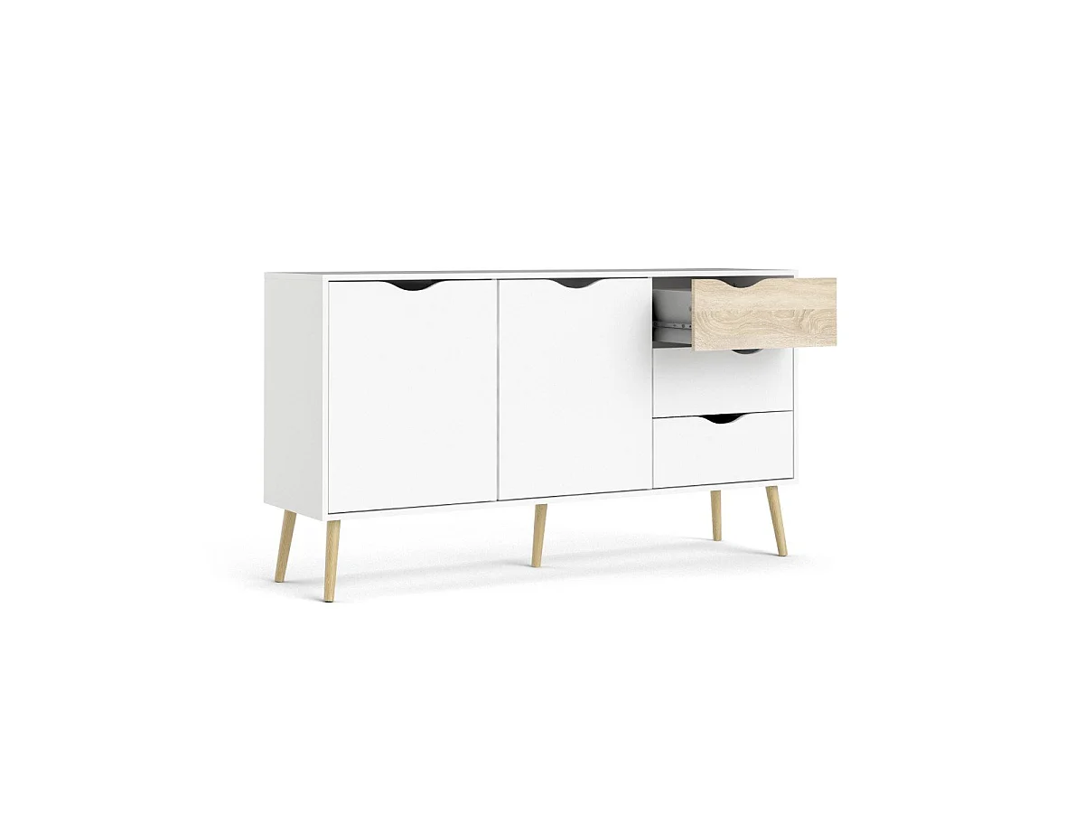 Credenza 2 ante, 3 cassetti bianco e rovere decorativo L147,2 cm - BILLUND