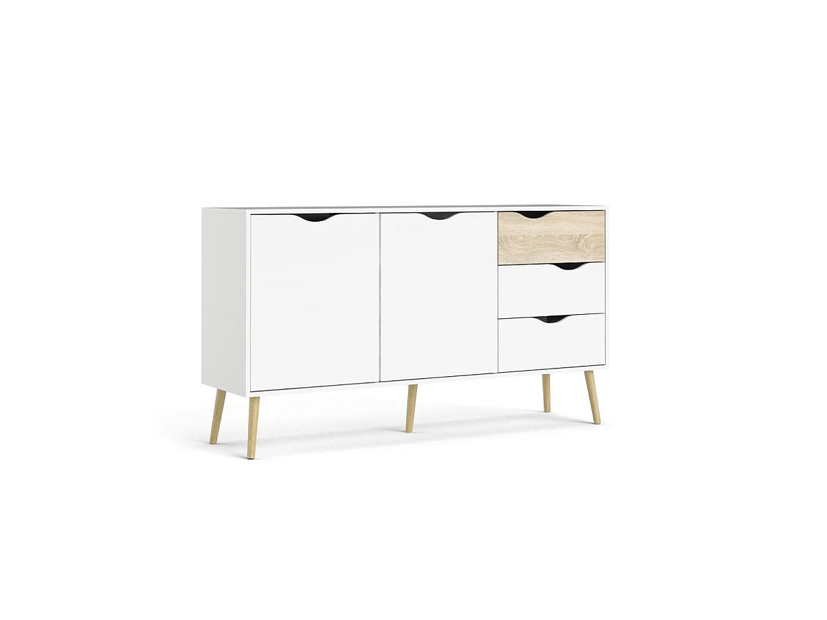 Credenza 2 ante, 3 cassetti bianco e rovere decorativo L147,2 cm - BILLUND