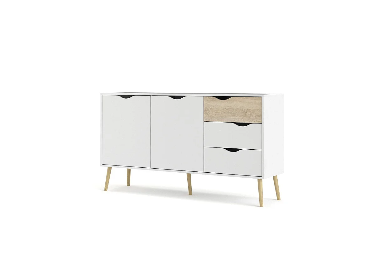 Credenza 2 ante, 3 cassetti bianco e rovere decorativo L147,2 cm - BILLUND