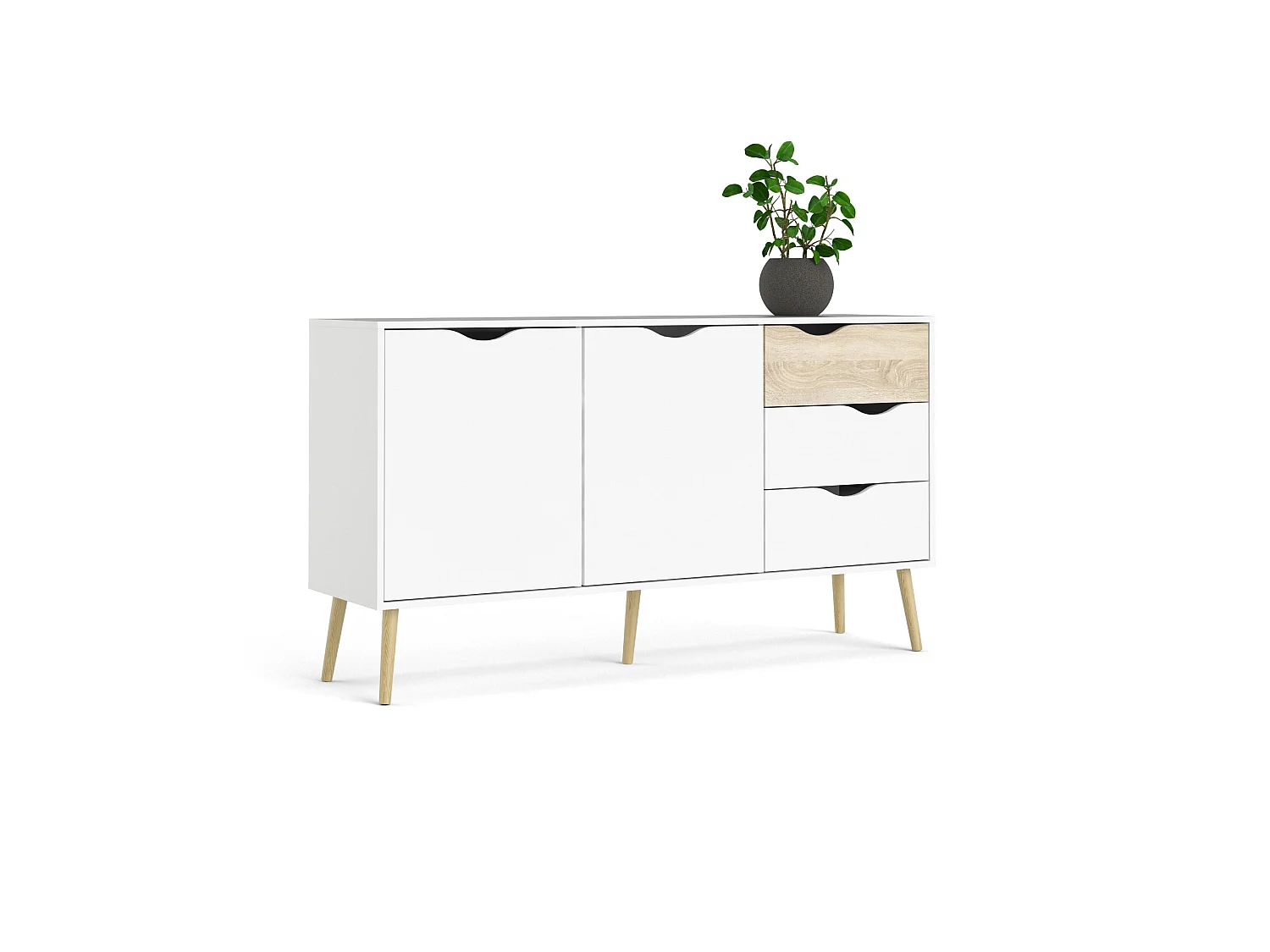 Credenza 2 ante, 3 cassetti bianco e rovere decorativo L147,2 cm - BILLUND