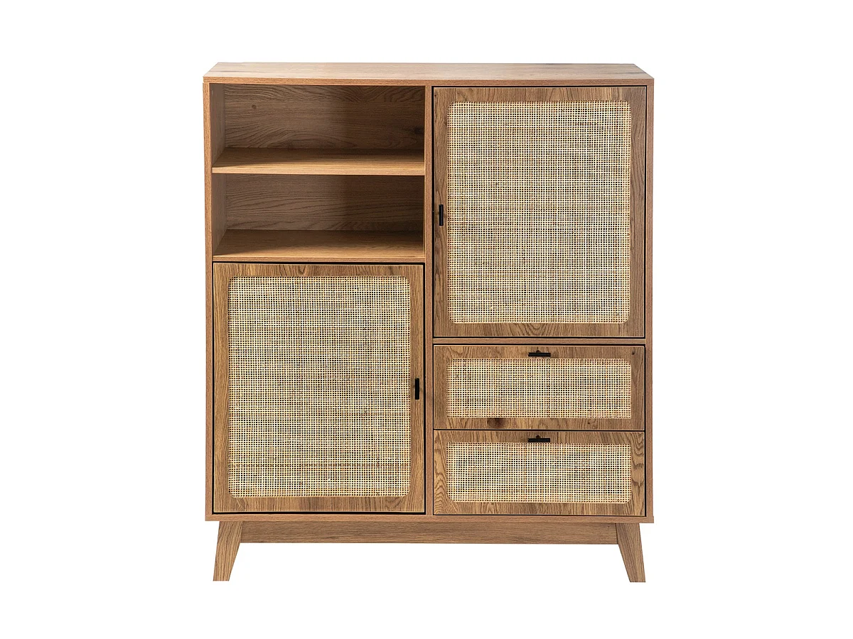 Mobile alto 2 ante 3 cassetti con facciate in rattan H120 cm - ALIA